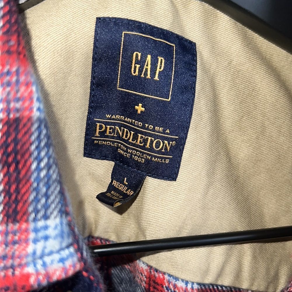 GAP + Pendleton Plaid Button Down Shirt Navy Red - Picture 5 of 6